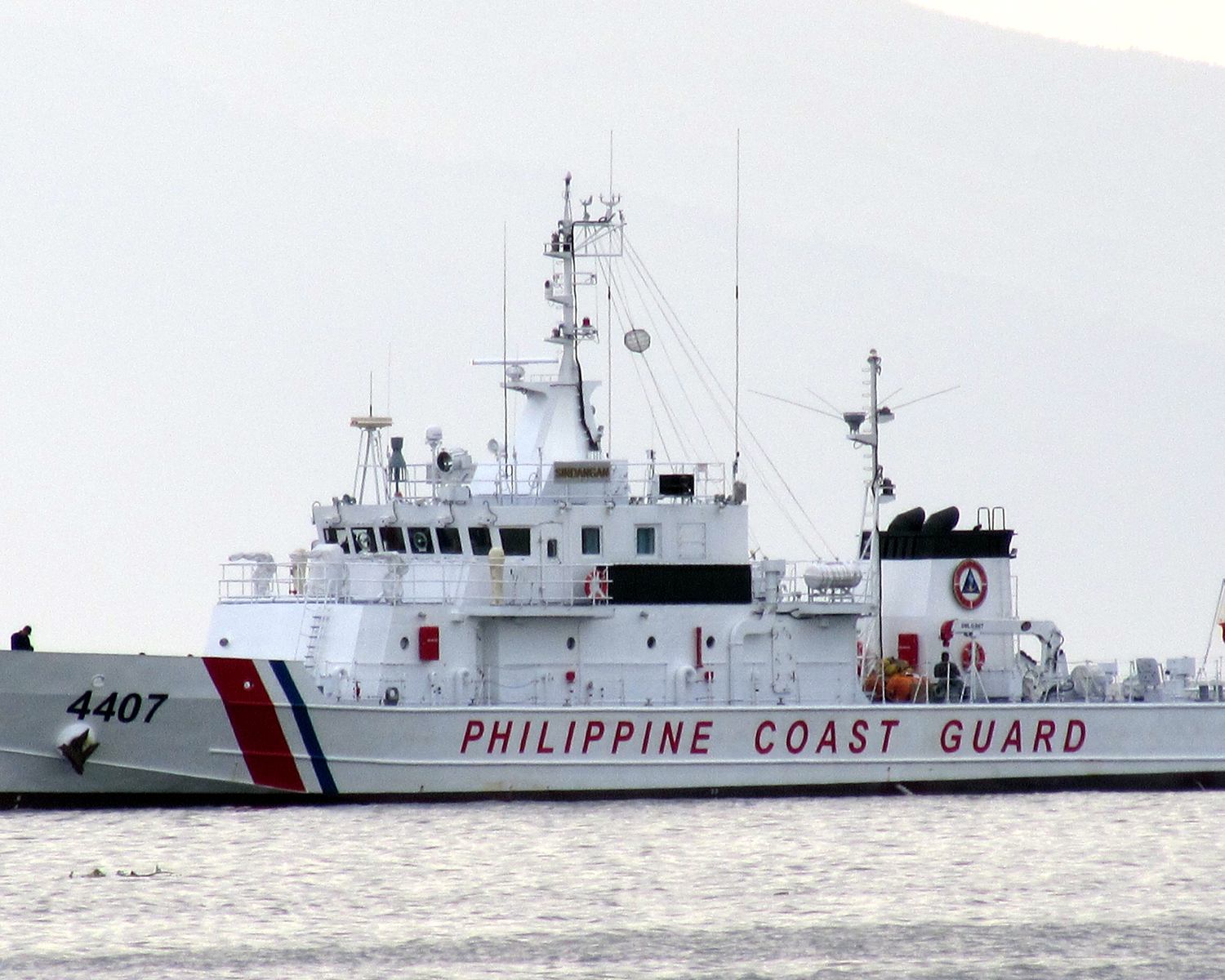 Side view of Philippine Coast Guard vessel BRP Sindangan on Manila Bay.