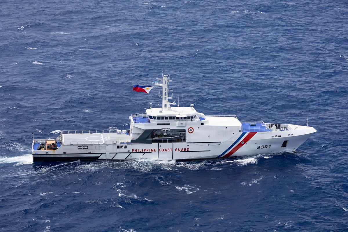 Aerial view of Philippine Coast Guard vessel BRP Gabriela Silang under way.